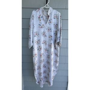 Vintage Barbizon Floral Nightshirt - Mandarin Collar - 70s Kaftan Style Sz L/XL